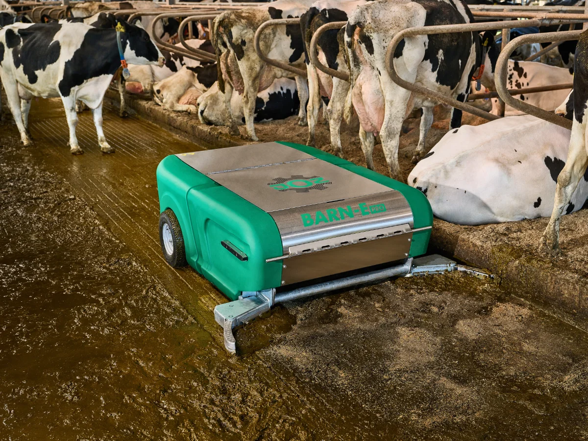 Barn-E PRO Entmistungsroboter vom JOZ Fachzentrum Nord im Einsatz im Stall – sorgt automatisch für saubere geschlossene Böden und bessere Hygiene.